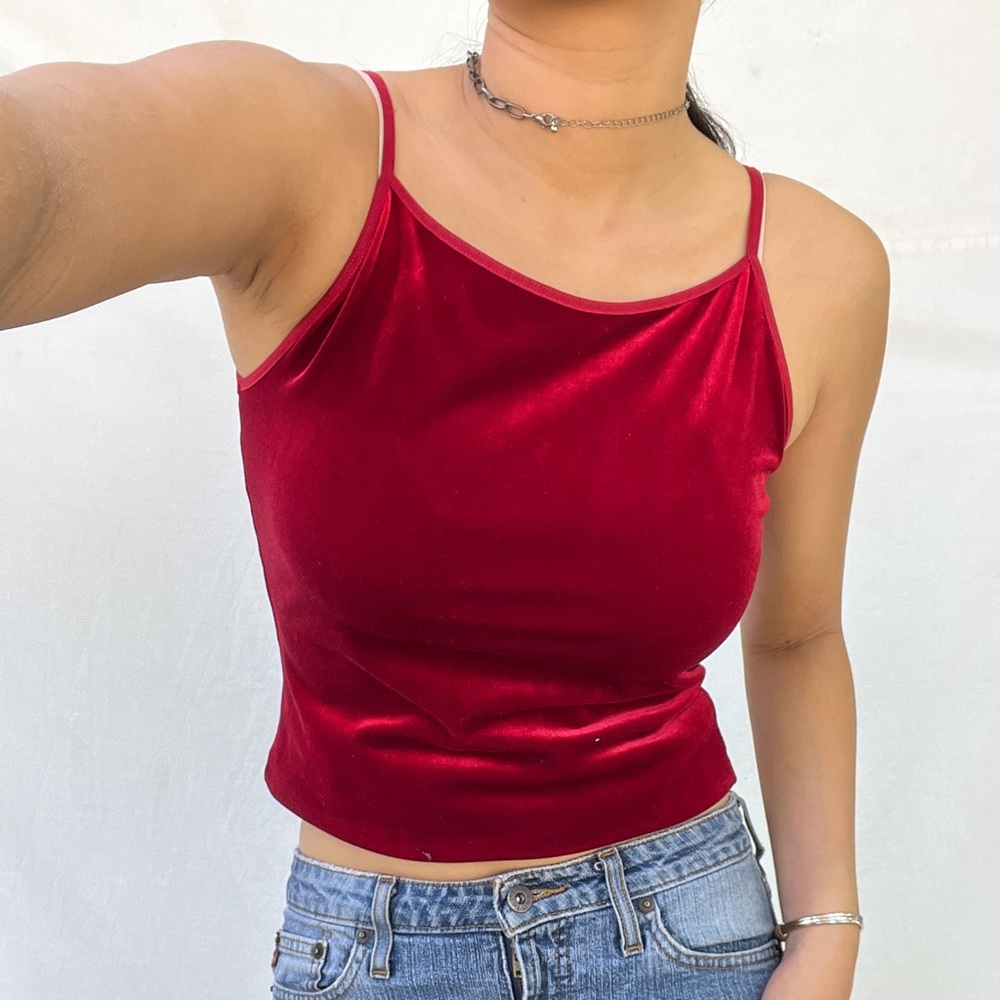 bebe Red Velvet Spaghetti Strap Tank Top